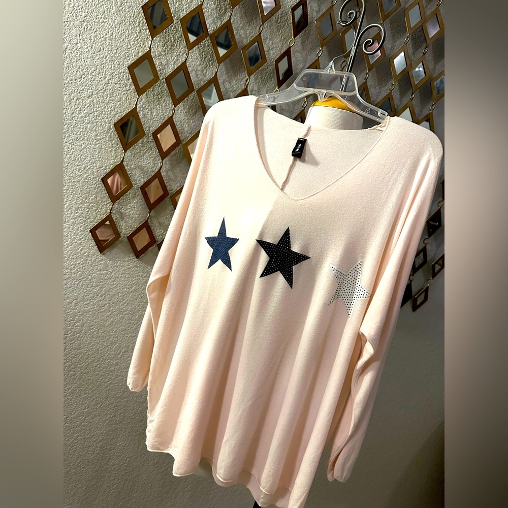 NWOT Pink Oversized Tunic Blouse with Star Accents